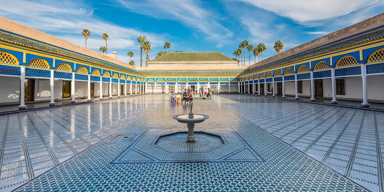 Marrakesh, Morocco - December 8, 2016: Inside the beautiful Bahia palace with the fountain in Marrakesh, Morocco, Africa.