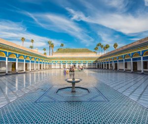 Marrakesh, Morocco - December 8, 2016: Inside the beautiful Bahia palace with the fountain in Marrakesh, Morocco, Africa.
