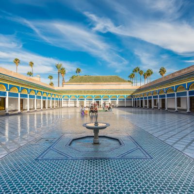 Marrakesh, Morocco - December 8, 2016: Inside the beautiful Bahia palace with the fountain in Marrakesh, Morocco, Africa.